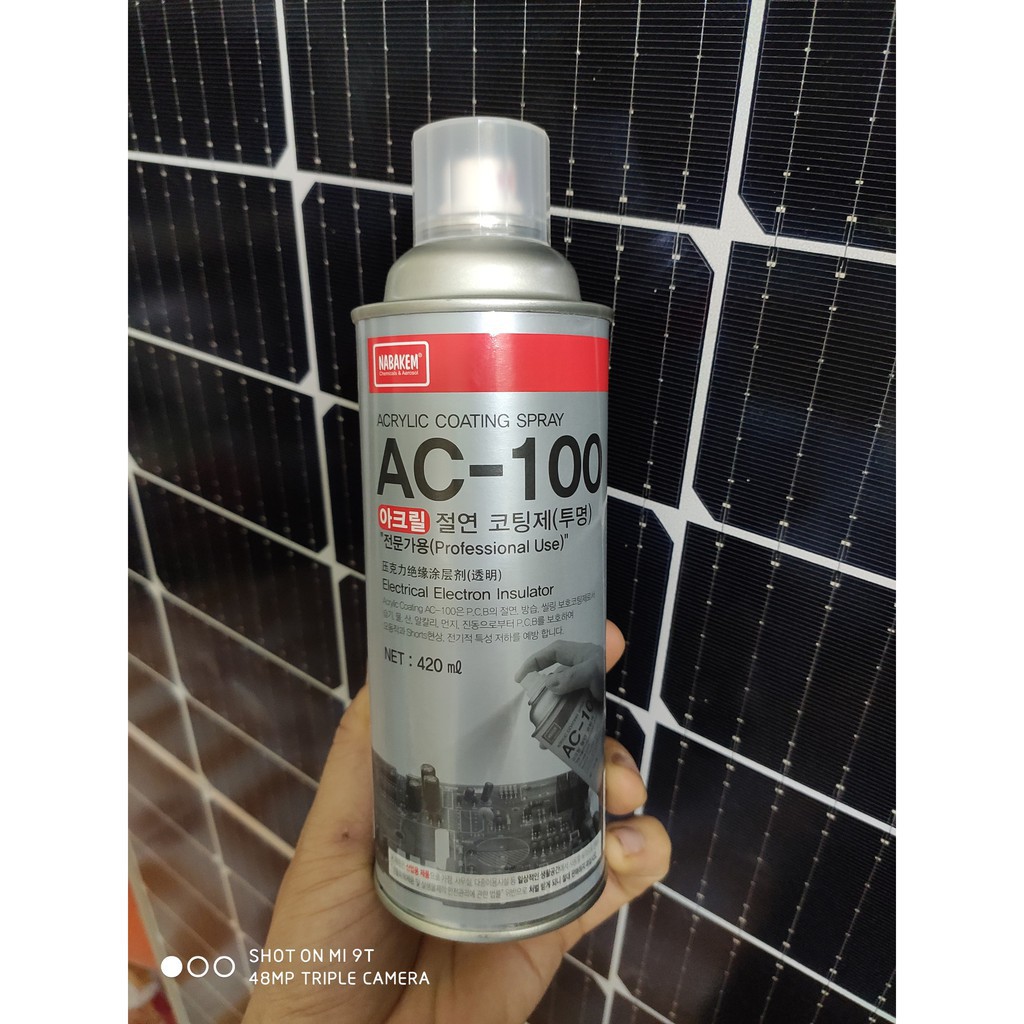 Hóa chất phủ bảng mạch điện tử dạng xịt chống ẩm mốc, rỉ sét, oxi hóa cho bảng mạch như mới AC-100 Nabakem Hàn Quốc