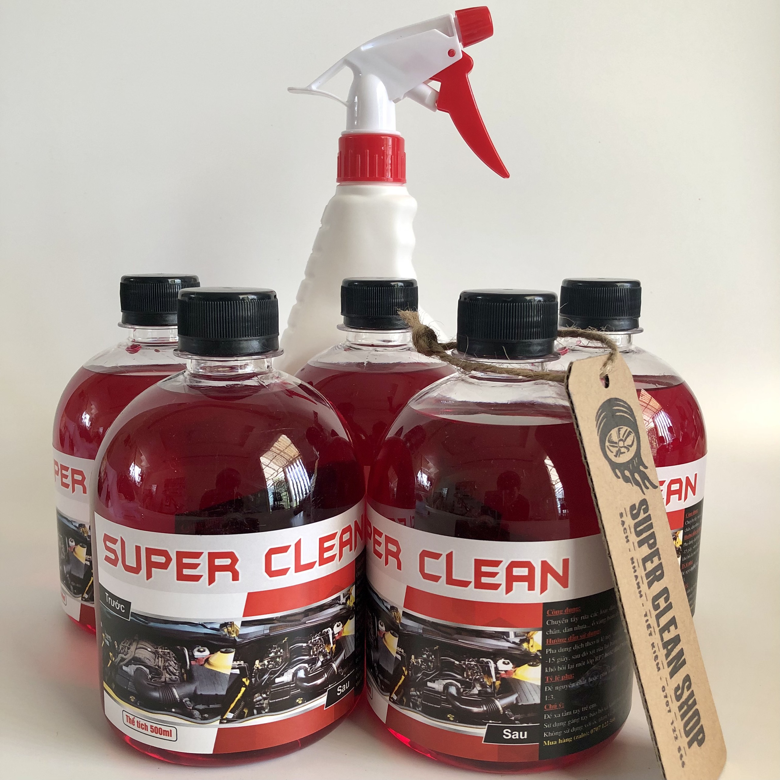 [COMBO 5 BÌNH + TẶNG BÌNH XỊT] Dung dịch tẩy rửa LỐC MÁY ĐẦU BÒ GẦM MÁY không chạm Super Clean SIÊU SẠCH | dùng cho Xe MÁY Ô TÔ0