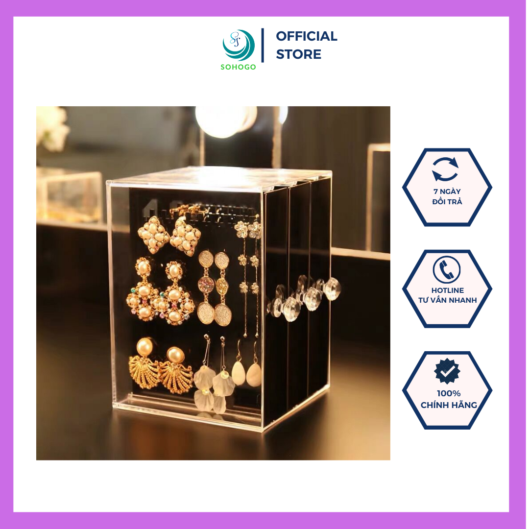 [SẴN HÀNG-HCM]-Tủ đựng bông tai 3 ngăn mica 13x14x18cm, S&T