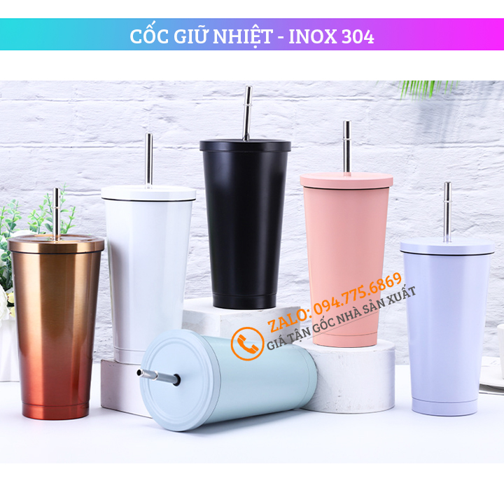 Cốc Giữ Nhiệt - Ly giữ nhiệt 500mL kèm ống hút inox - ly giữ nhiệt INOX304