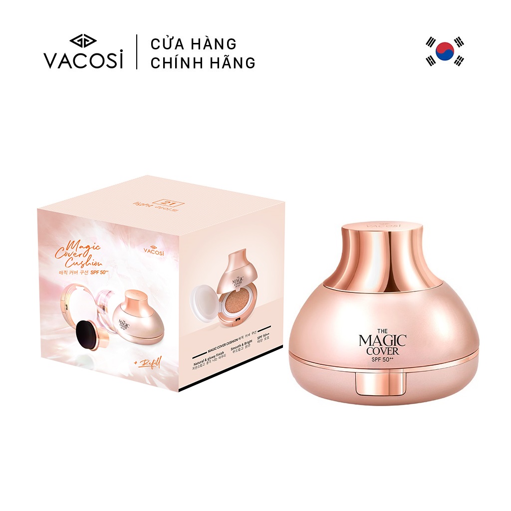 Vacosi phấn nước kiềm dầu, che khuyết điểm magic cover cushion spf50++ 13g