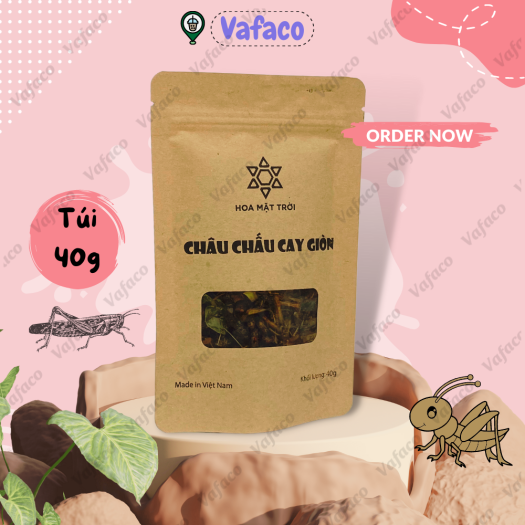 Châu chấu cay giòn, châu chấu rang lá chanh, đồ khô, đồ sấy, thực phẩm khô, thực phẩm sấy làm đồ nhậu HOA MẶT TRỜI FARM