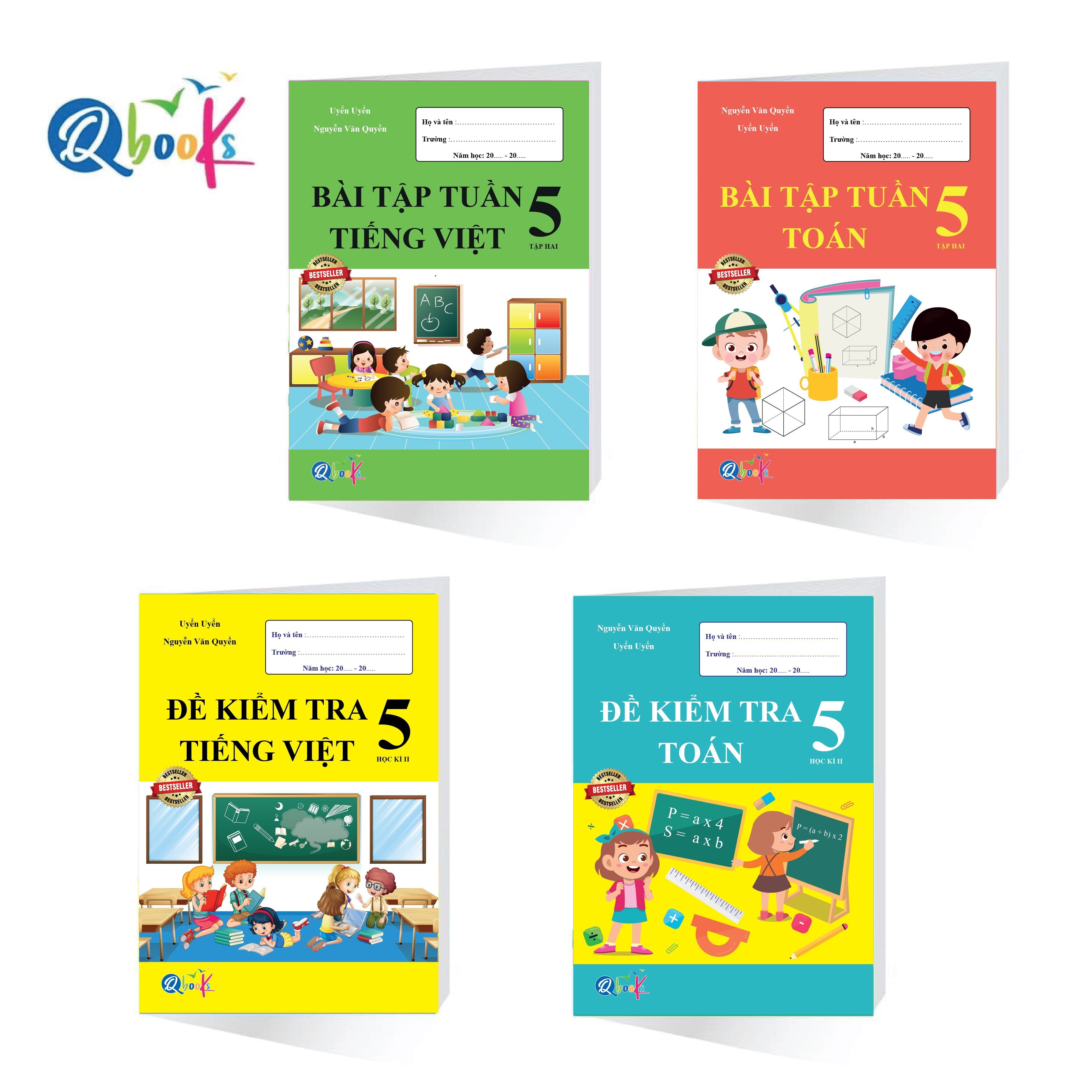 Bộ sách Bài tập tuần và Đề kiểm tra Toán, Tiếng Việt Lớp 5 Kỳ 2 Qbooks