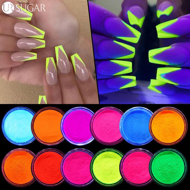 Bộ 12 hộp bột màu vẽ móng neon bột màu trang trí bụi crôm lấp lánh lấp lánh lấp lánh