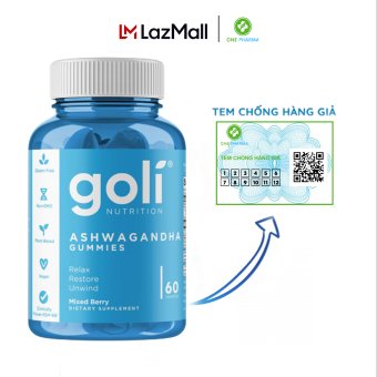Kẹo dẻo Giảm căng thảng Cải thiện trí nhớ nhân sâm Ấn Độ Goli Ashwagandha 60 Viên