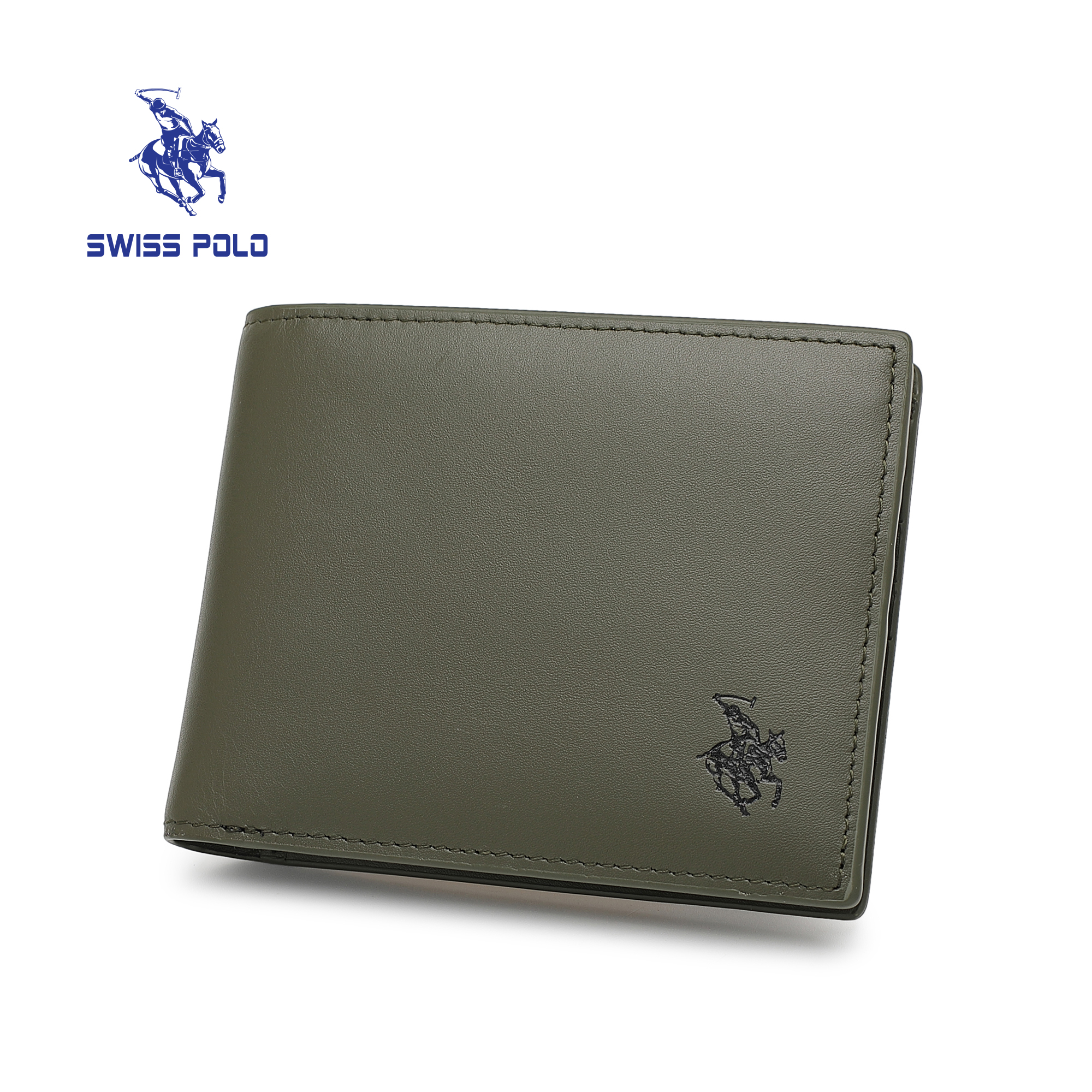 SWISS POLO Genuine Leather RFID Short Wallet SW 176-5 ARMY GREEN