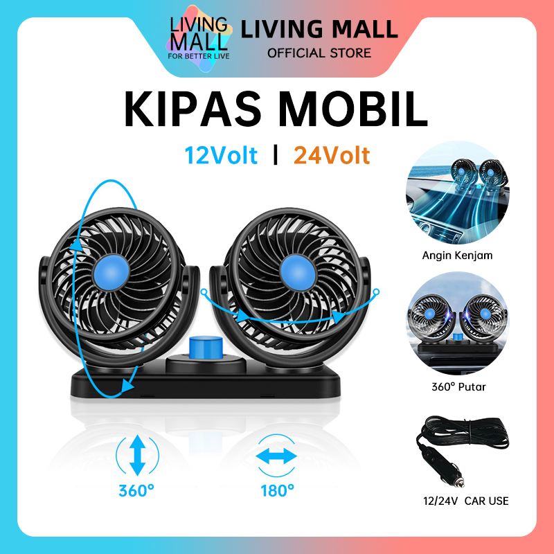 Kipas Mobil 12/24 Volt Double Fan / Kipas Angin Mobil / Car Fan Harga 56,763 rupiah*Gratis Ongkir