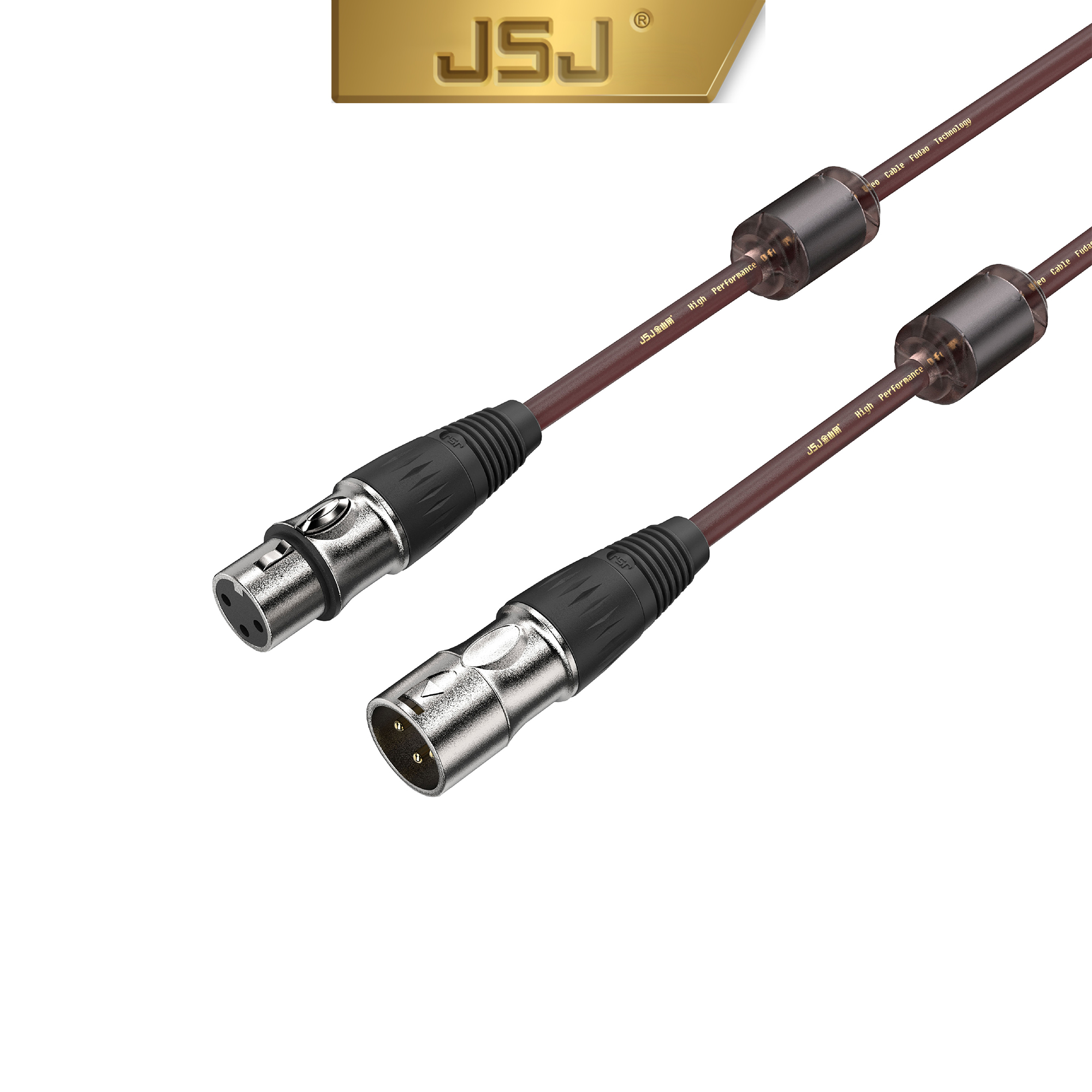 Dây canon (XLR) đực ra canon (XLR) cái JSJ 802A dài 1m sử dụng vật liệu PVC thân thiện với môi trường được trang bị thêm cục chống nhiễu lõi đồng nguyên chất không bị oxy hóa