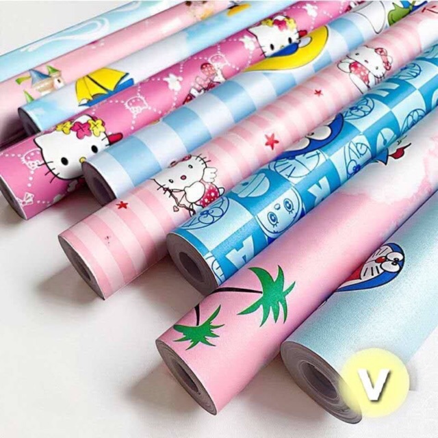 Cuộn 10m Giấy dán tường hoạt hình 3D cho bé dán phòng ngủ, cuộn decal màu trơn pastel chống thấm nước