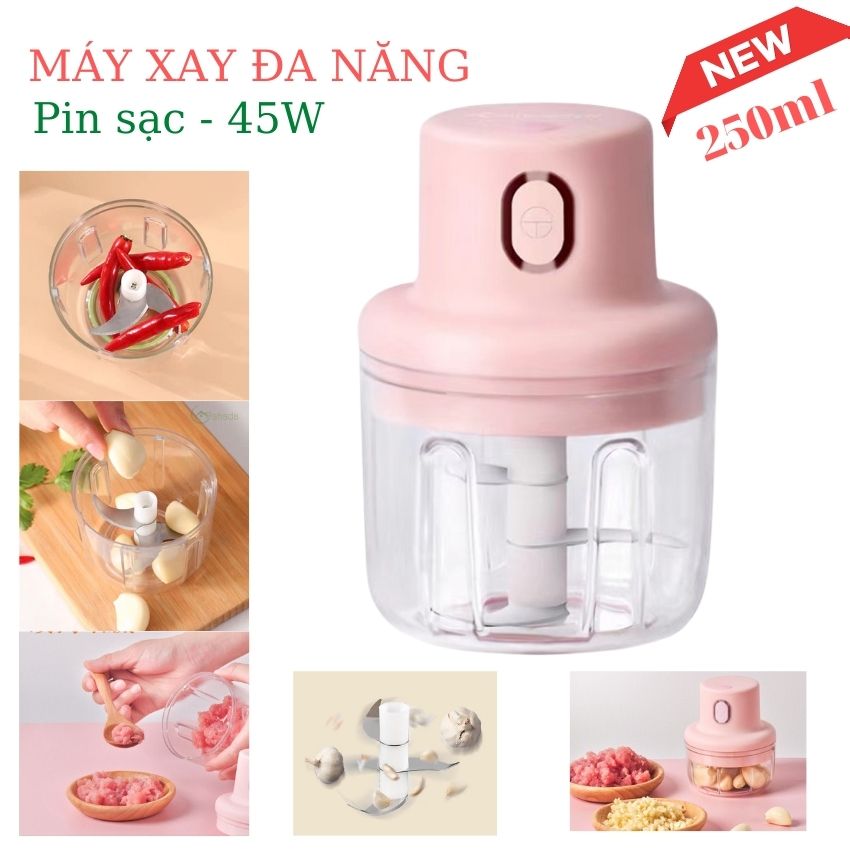 Máy xay tỏi ớt,rau củ đa năng sạc điện , máy xay mini cầm tay sạc điện 250ml pahada mx01