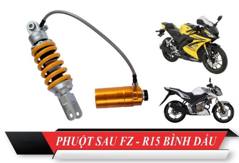 Phuộc sau FZ và R15 có bình dầu vàng