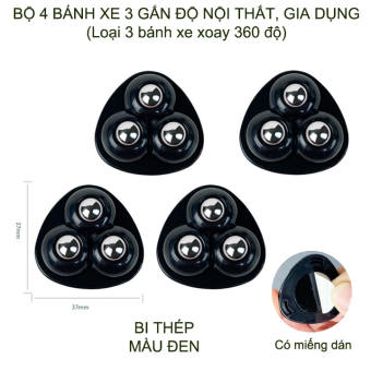 Bộ 4 bánh xe mini 3 gắn đồ vật, đồ nội thất giúp dễ dàng di chuyển, tiện dụng
