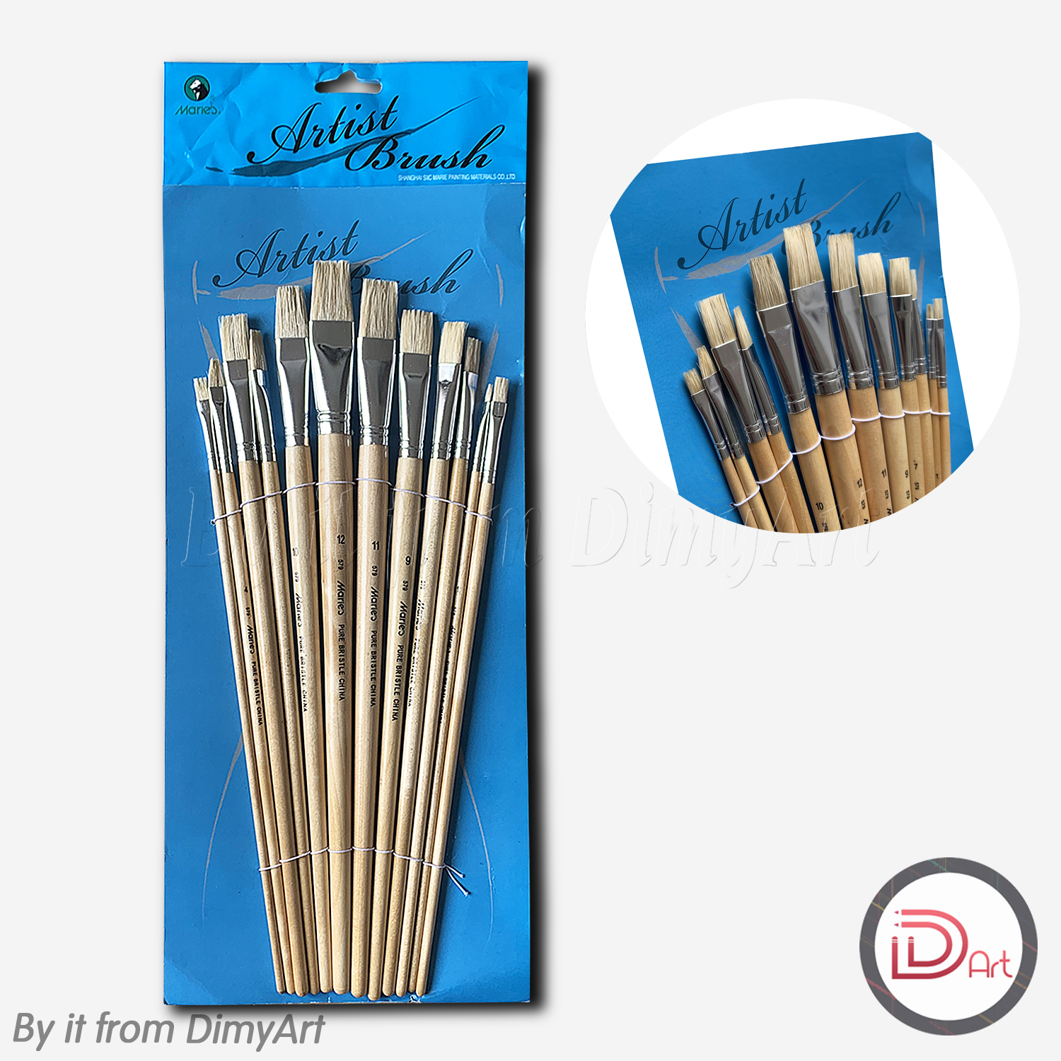 Bộ cọ vẽ sơn dầu acrylic Maries đầu vuông 12 cây