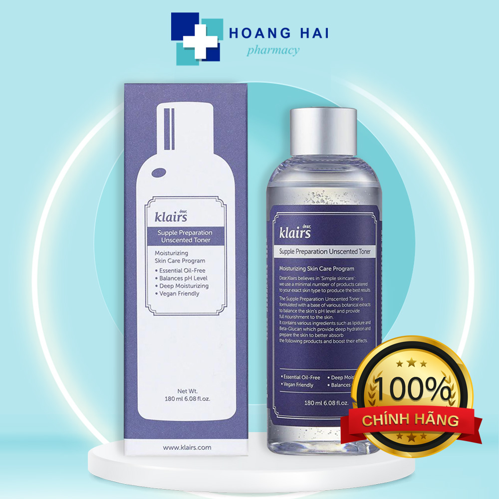Nước hoa hồng Dear Klairs Supple Preparation Unscented Toner 180ml