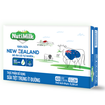 Thùng 48 Hộp NutiMilk 100% Sữa New Zealand Bò ăn cỏ tự nhiên Ít đường 110ml TU.NZSID110AZ - Thương Hiệu NUTIFOOD -YOOSOO MALL