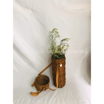 Giỏ (Hộp) Chất Liệu Mây Và Tre Đan Có Quai Xách Và Dây Đeo Chéo Dùng Để Đựng Tài Liệu, quà Tặng Và cắm Hoa Trang Trí