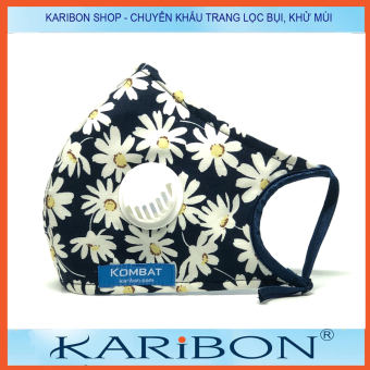 Khẩu trang Karibon Kombat 8 lớp, có van thở, lọc bụi mịn họa tiết cúc họa mi