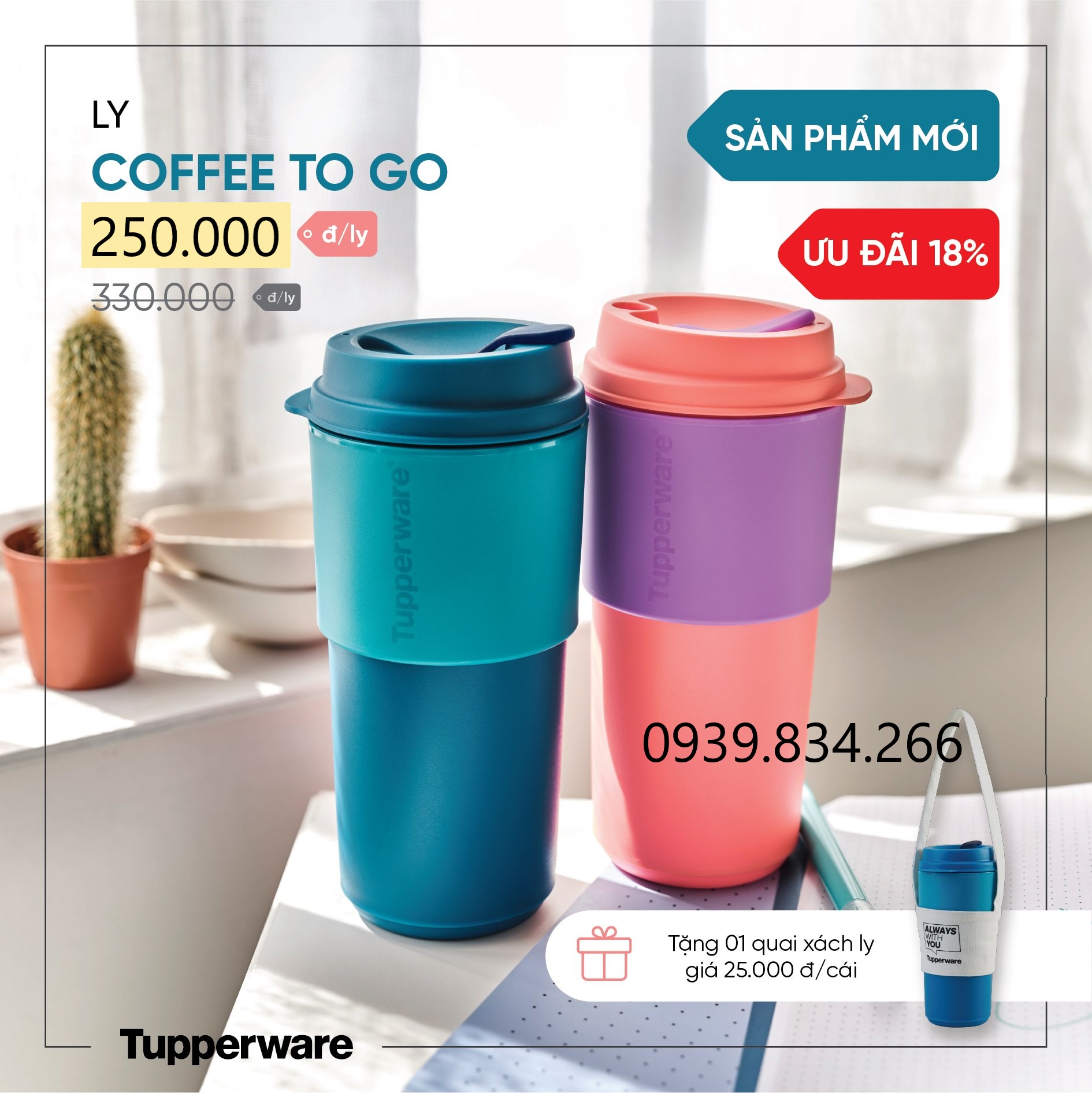 Ly Coffee To Go 490ml, chất liệu nhựa nguyên sinh, an toàn tiếp xúc với thực phẩm