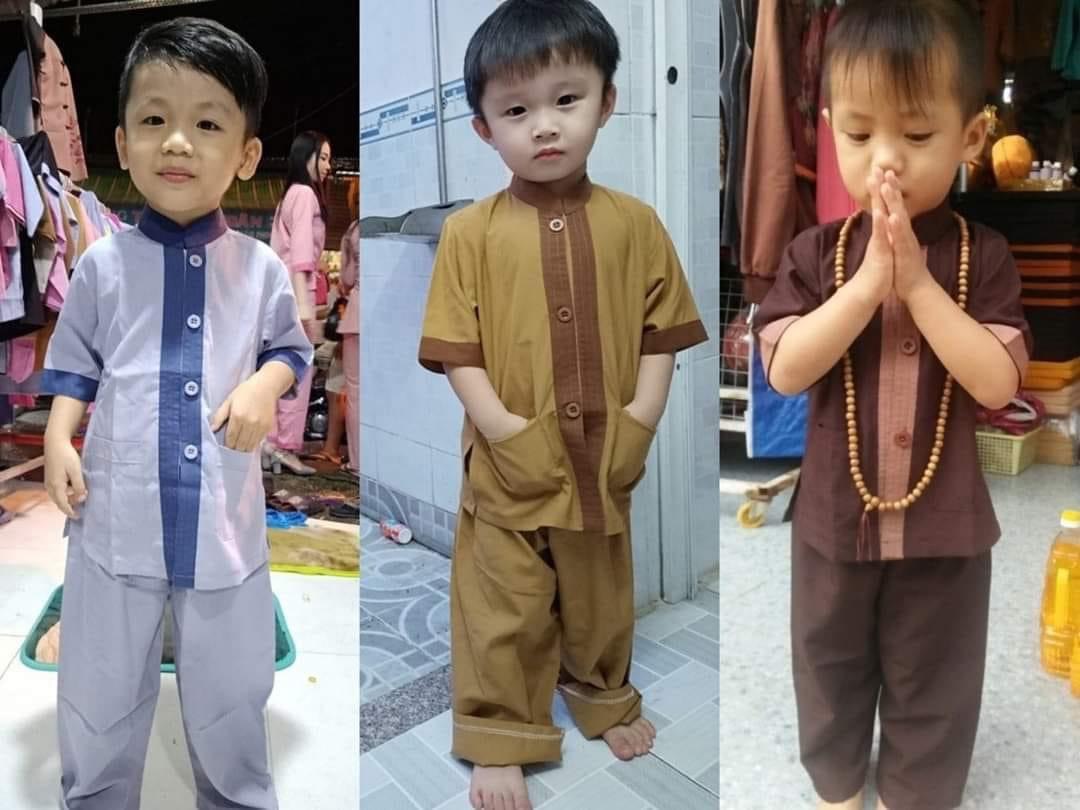 Lãnh tụ cho bé nam đi chùa, đồ lam đi chùa, áo tràng phật tử