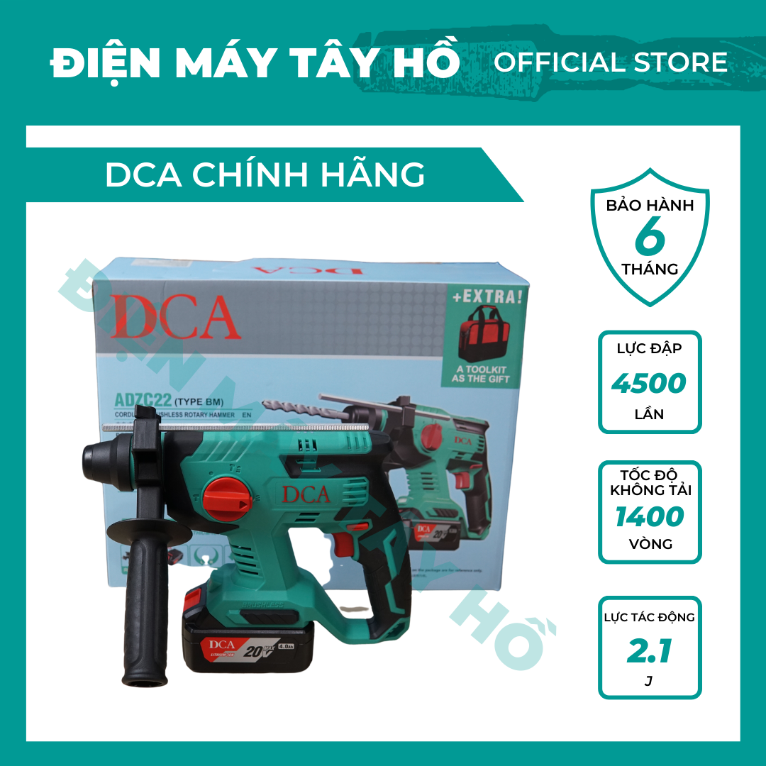 Khoan bê tông pin dca adzc22, khoan không chổi than, bộ 2 pin 4ah