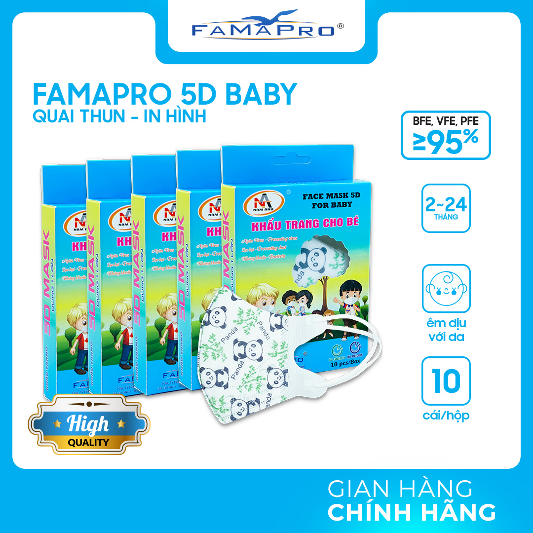 Combo 5 hộp khẩu trang y tế trẻ em 3 lớp 5D BABY cho bé 2 - 4 tuổi (10 cái / Hộp)