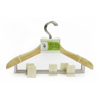 MÓC GỖ TREO QUẦN ÁO CÓ THANH NGANG INOX VÀ 2 KẸP NHỰA - GỖ ĐỨC THÀNH 08331