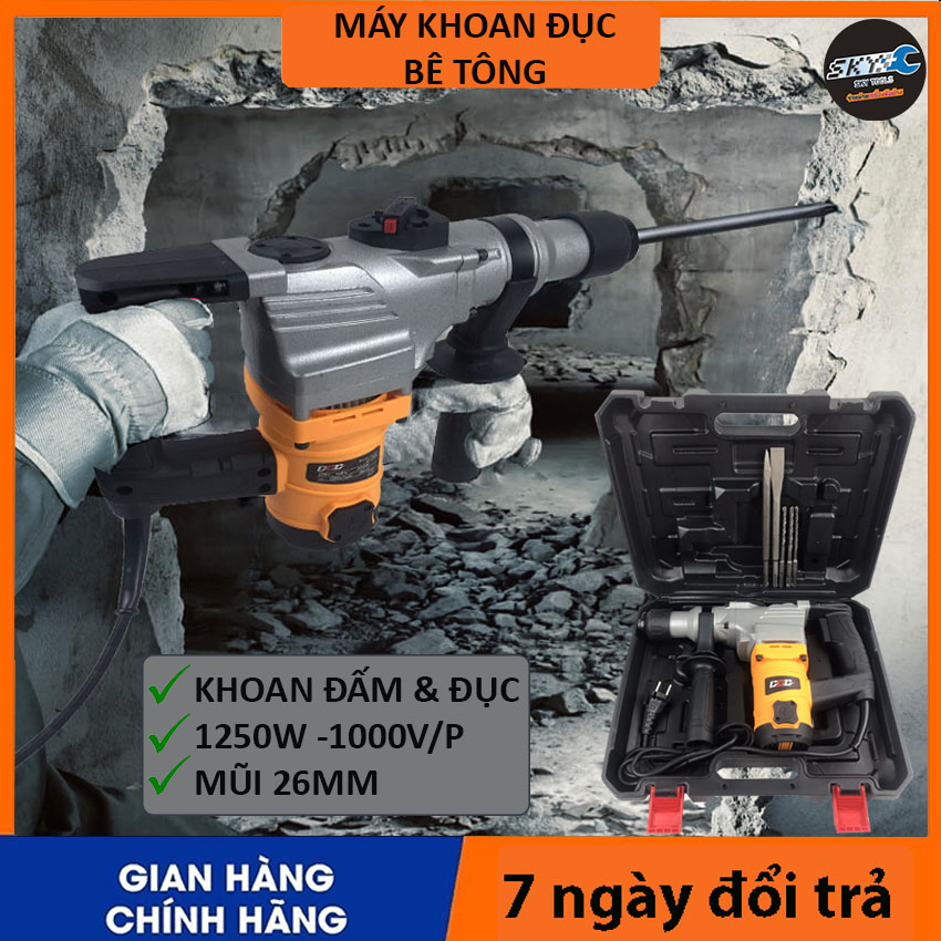 GT2926 Máy khoan đục bê tông 2 chức năng, máy khoan đục cầm tay, vừa khoan vừa đục sàn bê tông , công trình vừa và nhỏ , đầy đủ phụ kiện vali, mũi khoan đục . Bảo hành 3 tháng