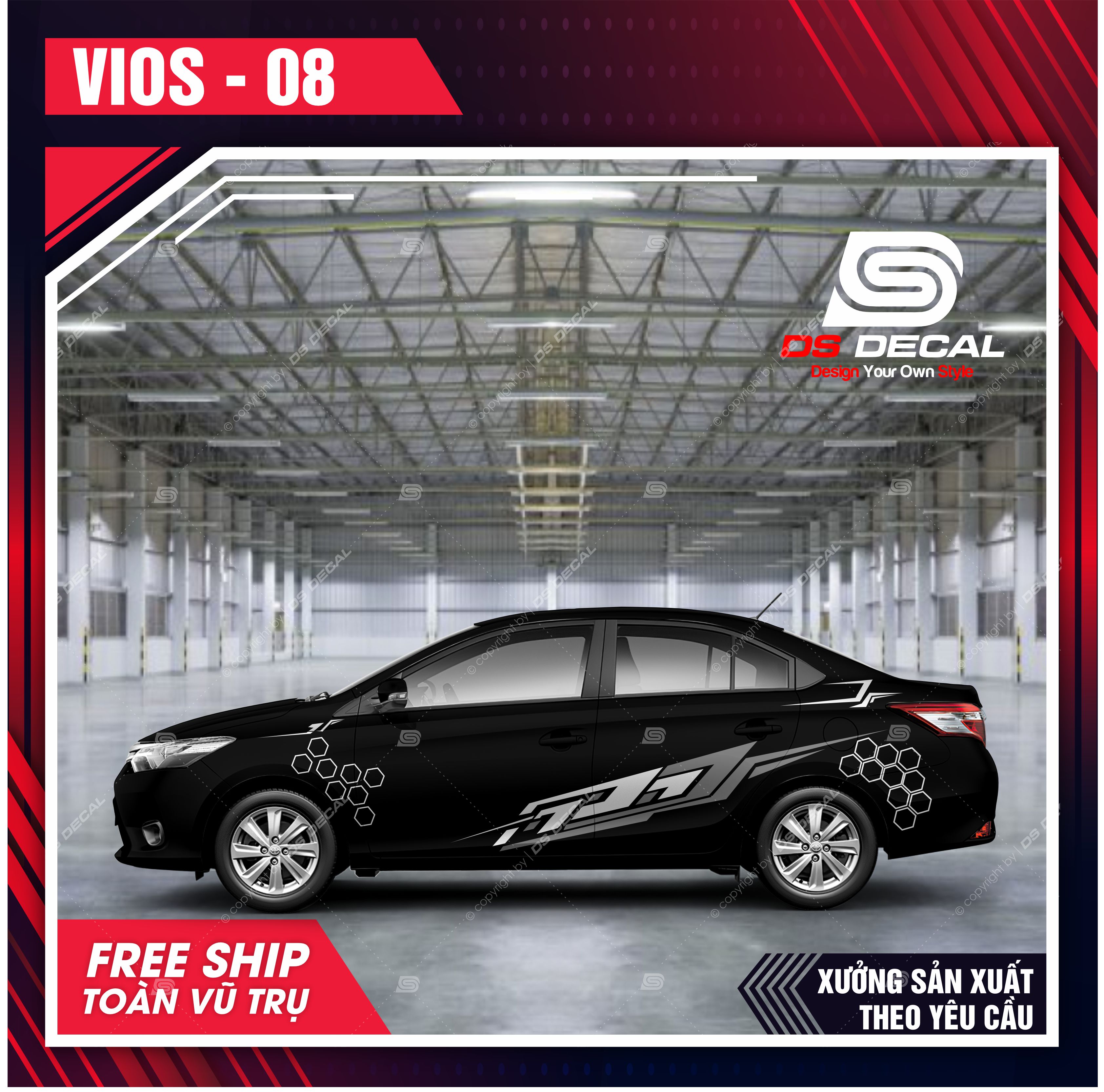 Tem dán xe ô tô Vios - 07, Sticker trang trí xe ô tô, tem dán xe ô tô PVC chống nước - DSDECAL