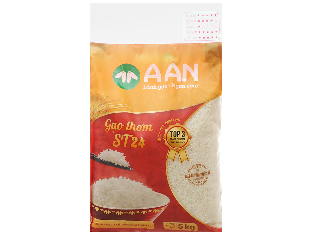 Gạo thơm, dẻo a an st24 - gạo đặc sản sóc trăng - túi 5kg