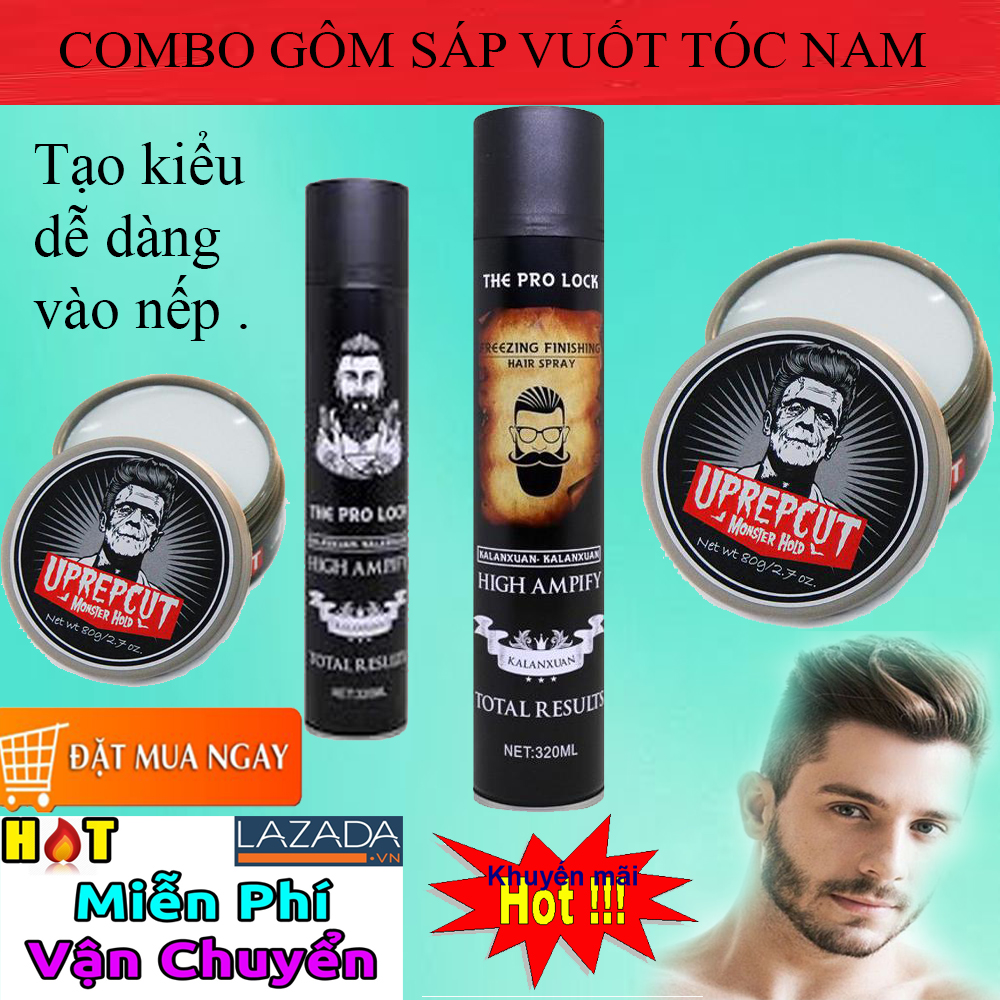 Gôm xịt tóc nam, gôm xịt tóc nữ.combo 1 gôm the pro lock và 1 sáp uprepcut, cặp đôi hoàn hảo cho phái mạnh, mua ngay!