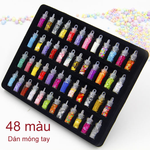 【Urbeauty Mall】48 chai thủy tinh màu lấp lánh đính sequin móng tay trang sức DIY phụ kiện hạt thủy tinh vỏ bột