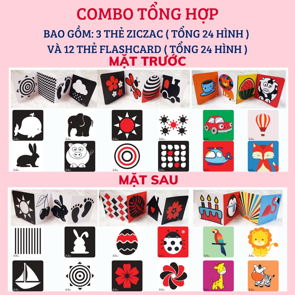 Bộ thẻ gấp kích thích thị giác giúp phát triển thị giác cho bé từ 0- 6 tháng tuổi thẻ đứng zíc zắc kích thích thị giác bộ thẻ kích thích phát triển thị giác