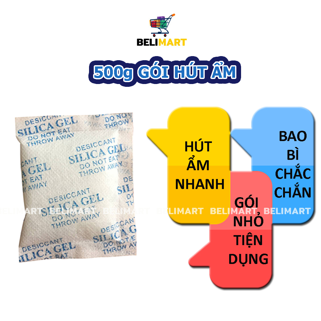 Gói hút ẩm tủ quần áo đóng túi 500g, túi hút ẩm thực phẩm, máy ảnh, sách báo, giày dép loại 2/5/10g Beli BL020