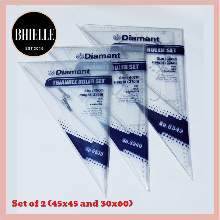 Diamant/Deli Triangle set rulers Inches & Cm set of 45x90 and 30x60