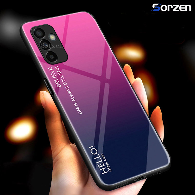 Đối với Samsung Galaxy M23 5G Vỏ bằng kính cường lực Gradient chống va đập Vỏ bảo vệ toàn diện Mặt sau