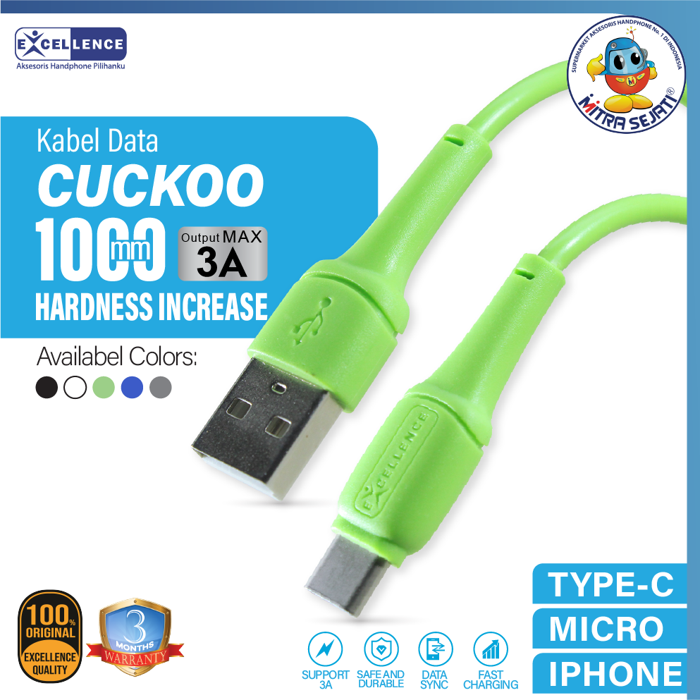 Kabel Data Excellence Cuckoo 3A for Micro/Type C/iPhone Fast Charging