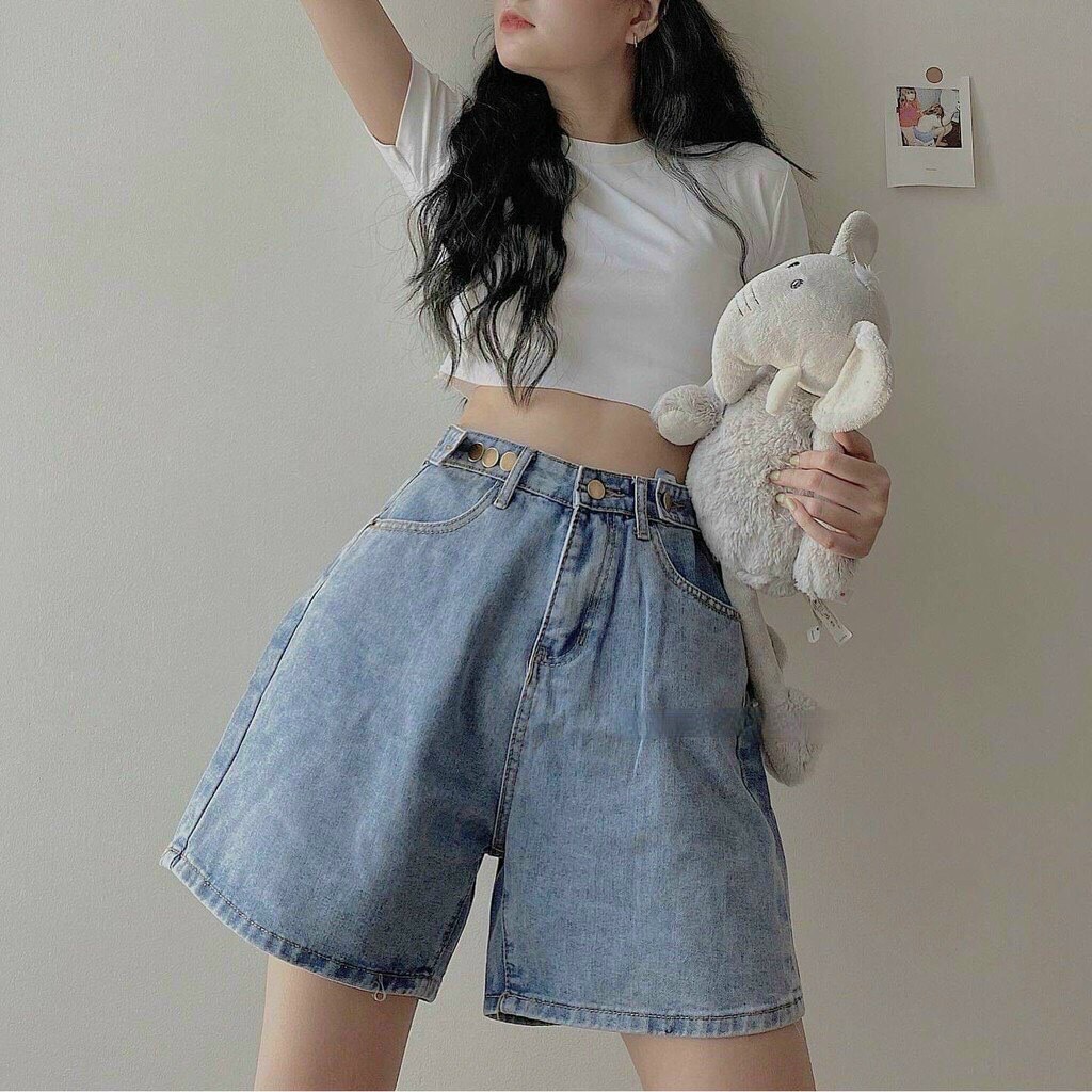 Quần soóc bò cạp đinh fom ống rộng ,quần sooc jean nữ