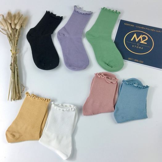 Tất Bèo Nhún Nữ Cổ Cao Phong Cách Vintage Hàn Quốc TNG17