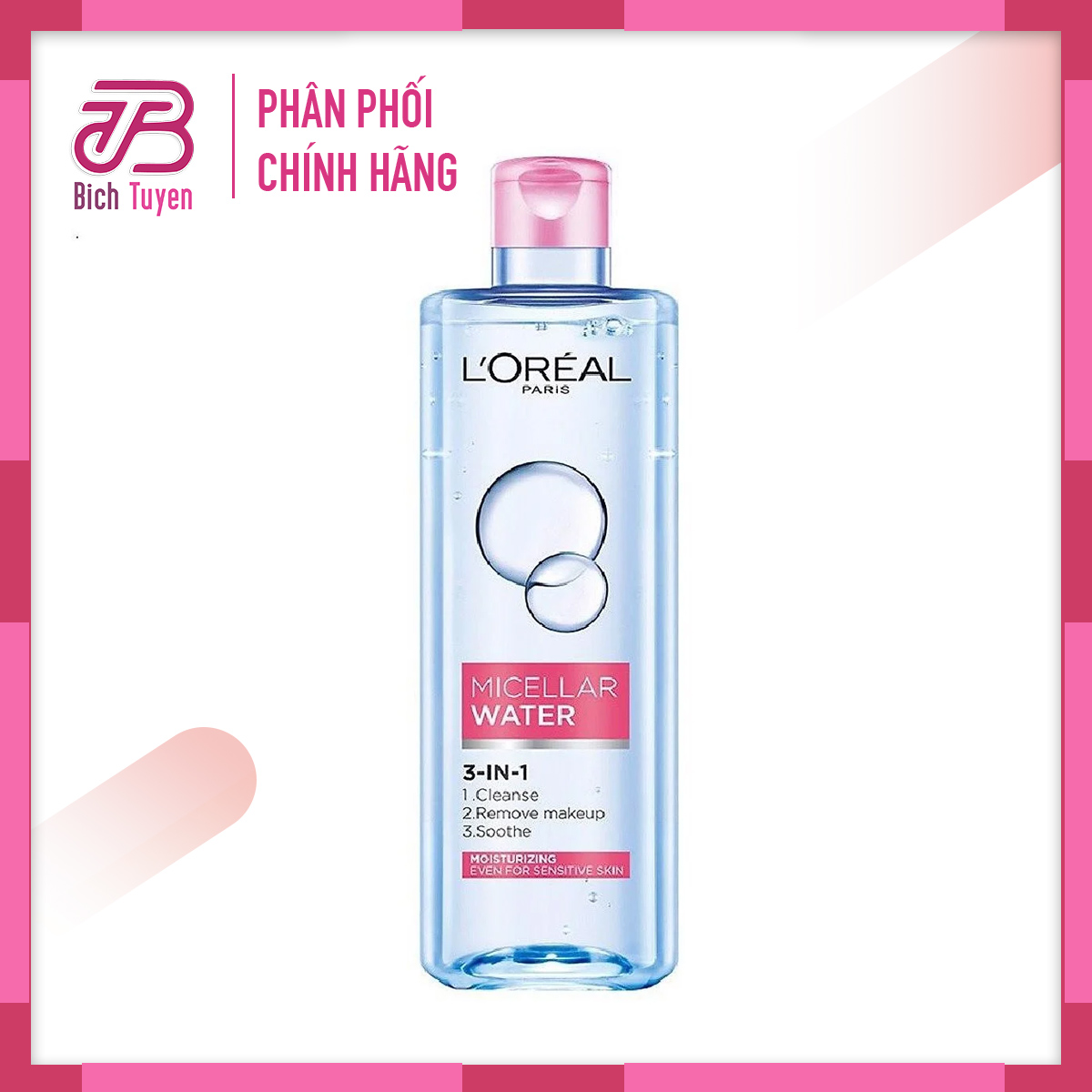 Nước Tẩy Trang L'Oreal Hồng nhạt tươi mát cho da thường nhạy cảm - L'Oreal Paris 3-in-1 Micellar Water 400ml - Tẩy Trang Loreal cho da khô da thường da hỗn hợp thiên khô