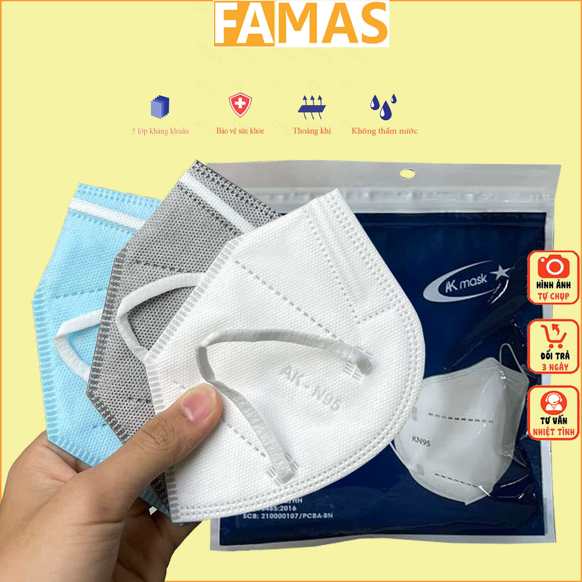 Set 100 chiếc khẩu trang y tế N95 5 lớp không van, khẩu trang y tế 5 lớp, kháng khuẩn chống bụi mịn chất lượng cao