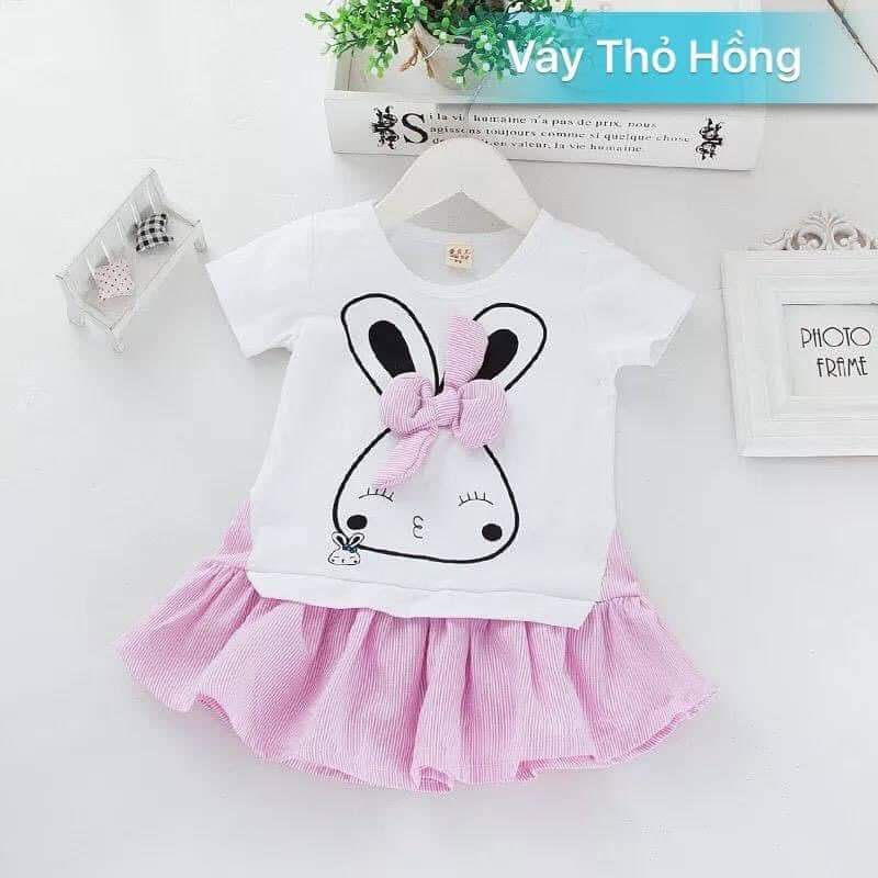 [MẪU MỚI ] Đầm tiểu thư bé gái CHÚ THỎ XINH chất cotton MỀM MỊN , CO GIẢN (HÀNG CAO CẤP) từ 7-20kg