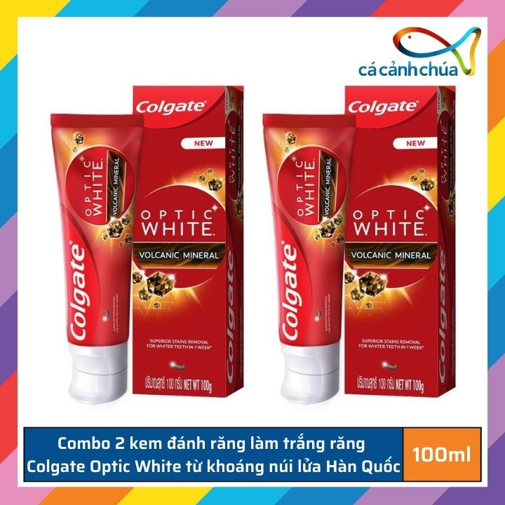 Combo 2 kem đánh răng làm trắng sáng Colgate Optic White từ khoáng núi lửa Hàn Quốc 100g