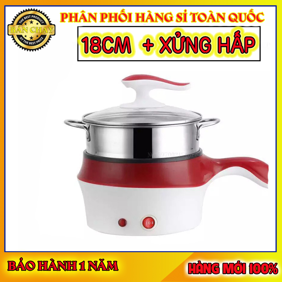 [HÀNG TỐT]  Nồi Lẩu Điện Mini Đa Năng Chống Dính, Xửng Hấp 2 Tầng Dung Tích 1.5L Nấu Lẩu, Hấp Trứng, Nấu Cháo + Tặng Kèm Khay Hấp