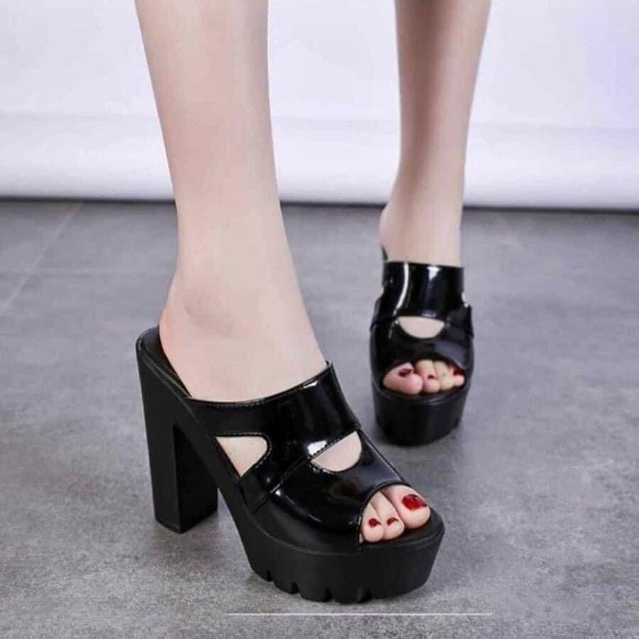 Dép cao gót khoét eo cao cấp Đen, trắng, đỏ