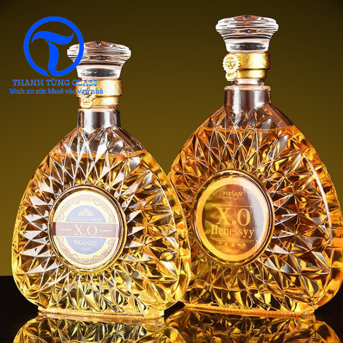 Vỏ bình thủy tinh xo đựng rượu 750ml, bình ngâm rượu xo tam giác có tem