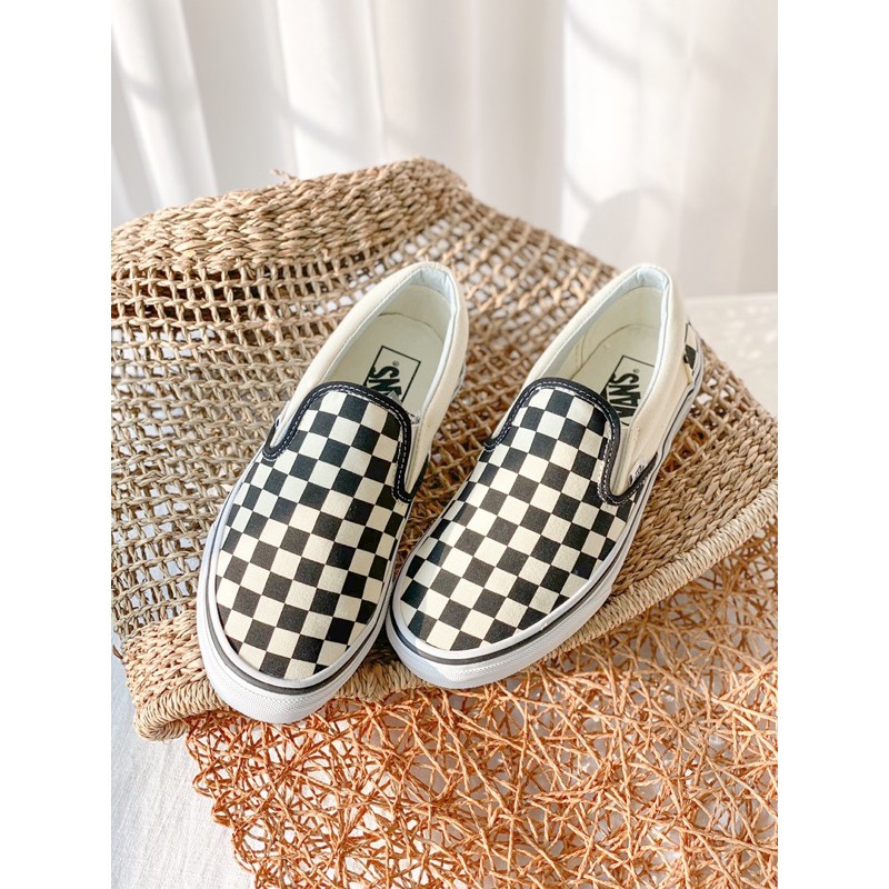 Giày vans caro slipon lười viền trắng nam nữ 2022 đủ size 36-43