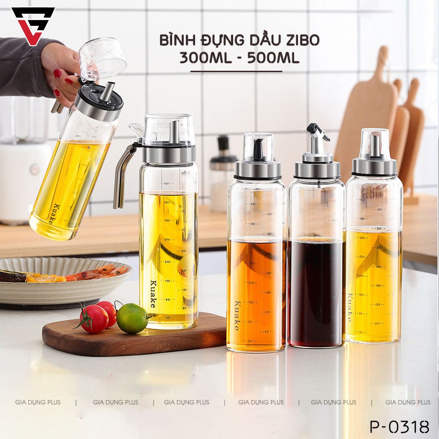 Bình đựng dầu ăn, nước mắm thuỷ tinh borosilicate (chịu nhiệt, chịu lực tốt) tay cầm & viền inox 304 cao cấp | Gia Dụng Plus