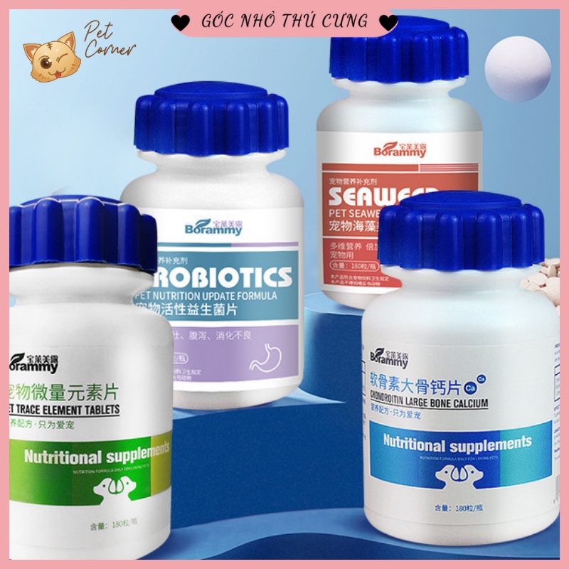 [180 viên] Vitamin cho chó mèo Borammy bổ sung Nguyên tố vi lượng, Canxi, Men tiêu hóa, Giải độc cho thú cưng