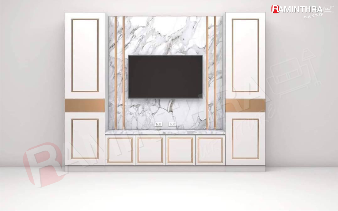 Raminthra Furniture ตู้โชว์วางทีวี รุ่น สวอน ขนาด 300 ซม. สีขาว ( Showcase ) ราคา 23,900 บาท*ส่งฟรี