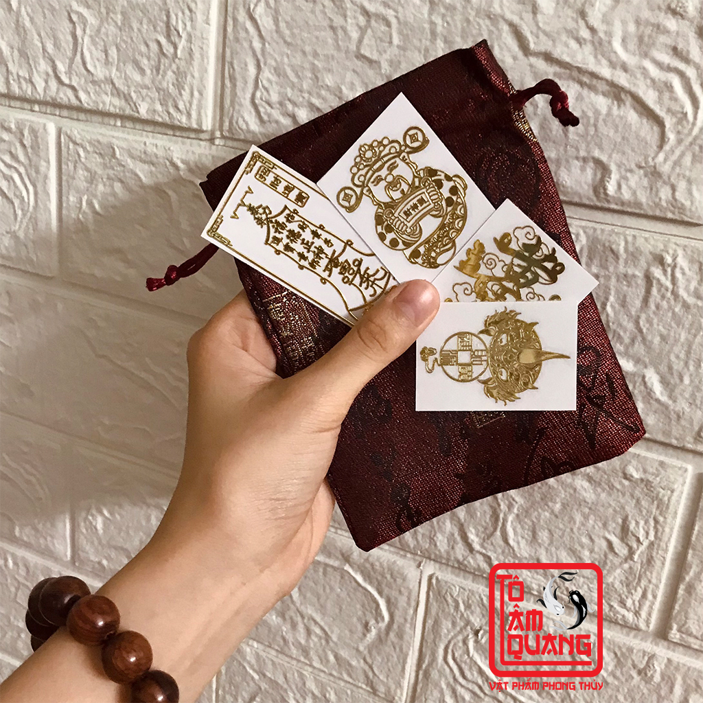 Combo 4 miếng dán trang trí điện thoại Linh phù phong thuỷ may mắn bình an tài lộc hạnh phúc - TÔ TÂM QUANG